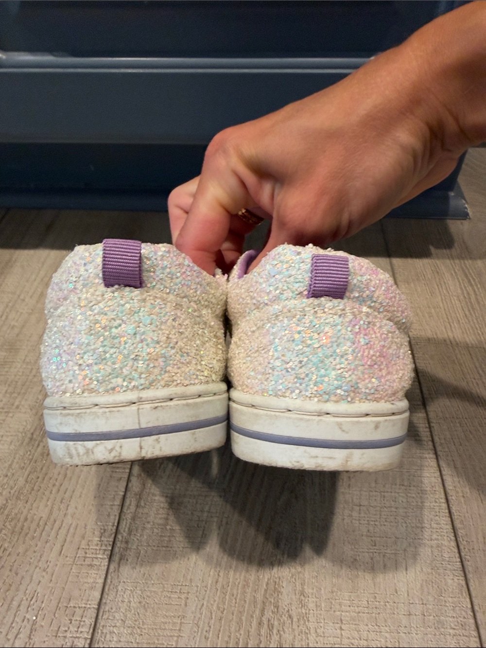 White Glitter Velcro Closure Sneakers- Girls Size 10 - Picture 4 of 6